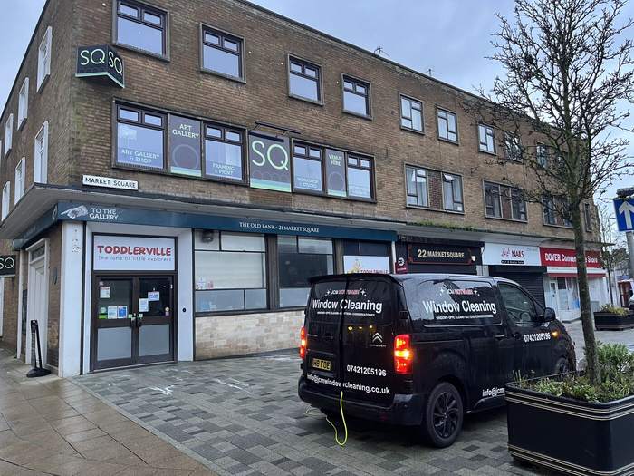 JCM Hotwash window cleaning van on a commercial job at Market Square, Dover